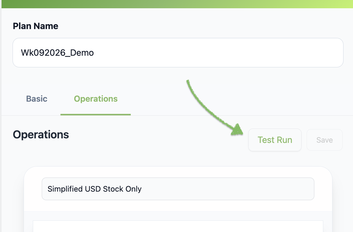 "Test Run" button in action