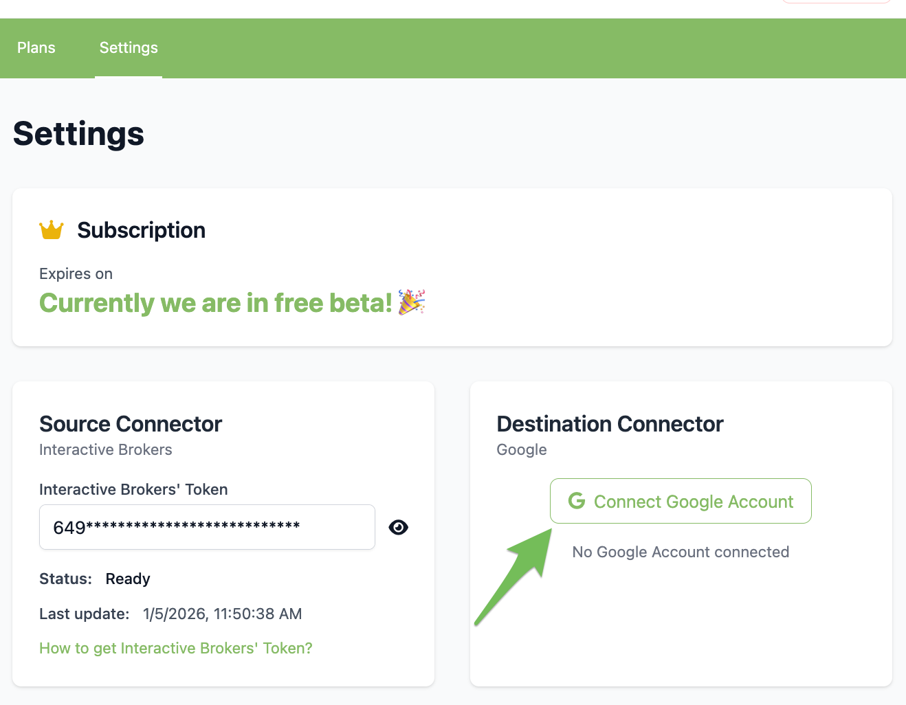 A screenshot of the Settings page with a arrow pointing to the "Destination Connector".