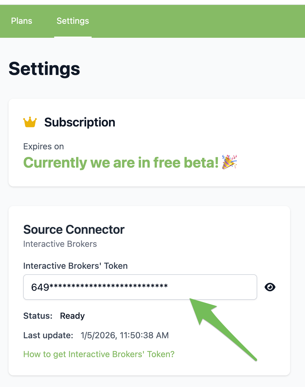 A screenshot of the Settings page with arrow pointing to the Source Connector.