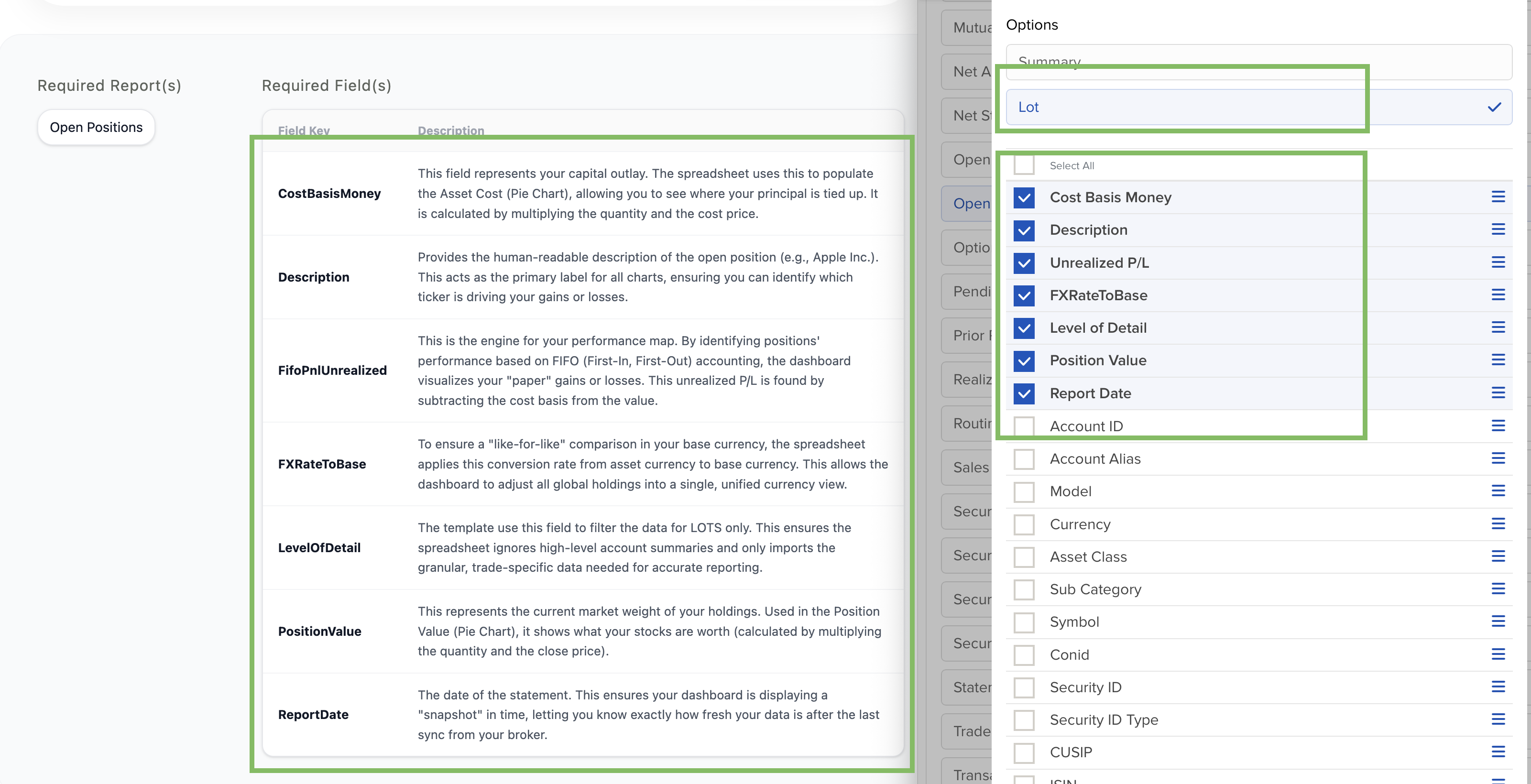 The field are also need to match the template requirements.