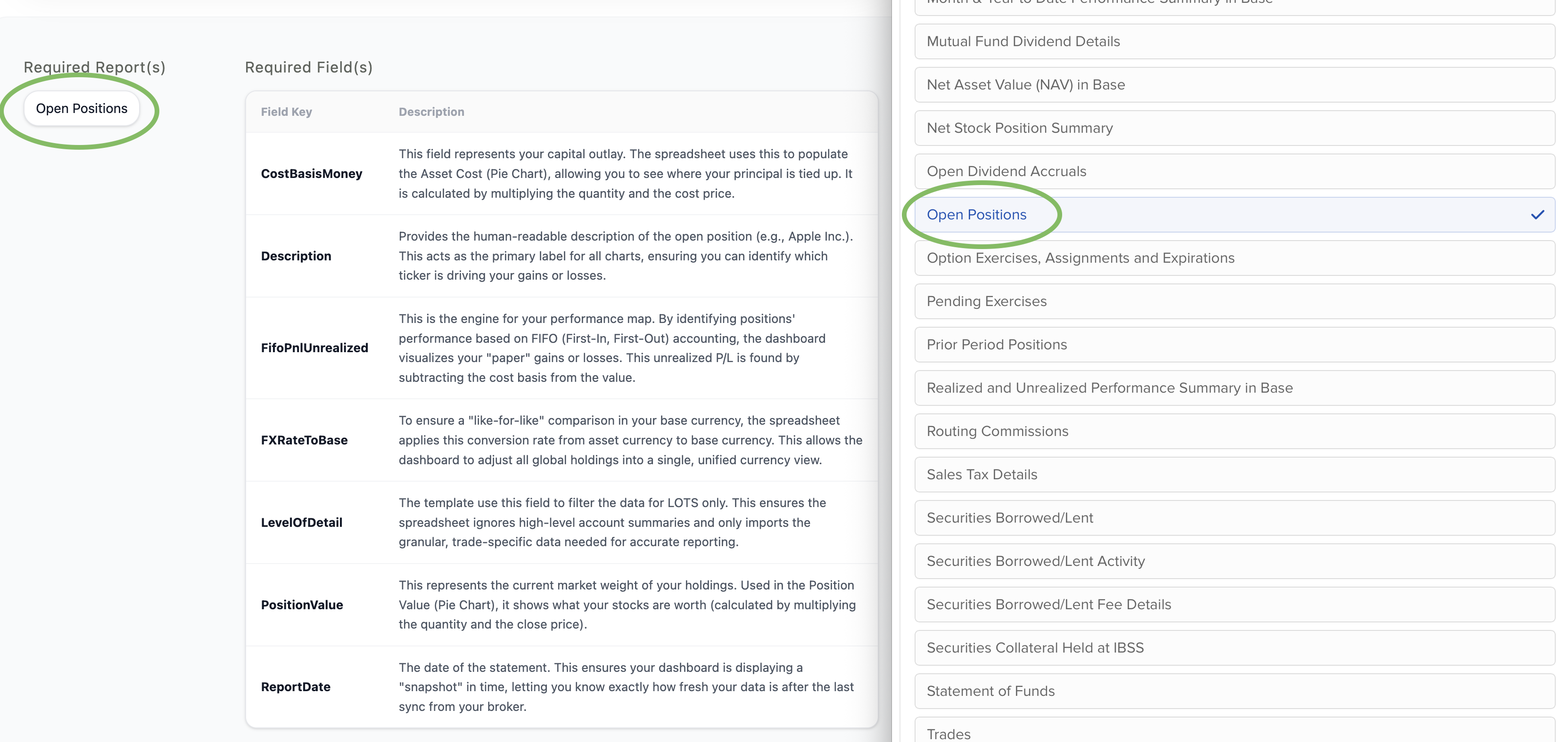 The report need to select according to the template requirements.