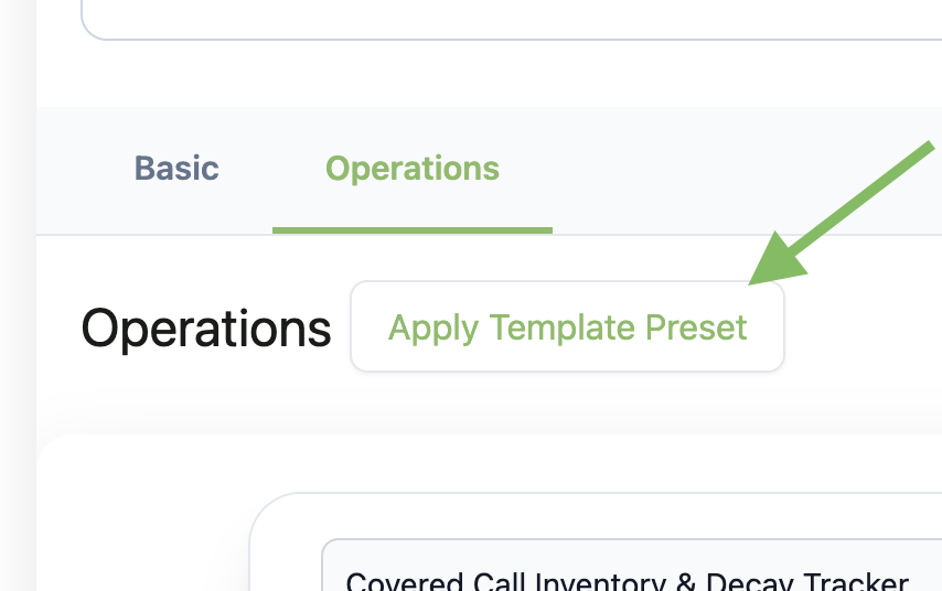 "Apply Template Preset" button in the operations tab.
